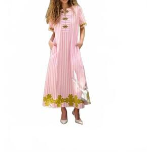 NEW BROOKS AVENUE short sleeve kaftan maxi dress in pink stripe